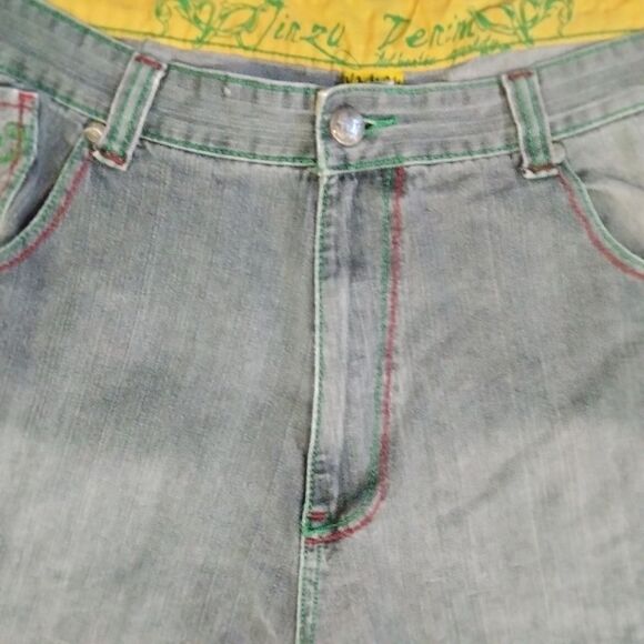 Jinzu Denim Men's Shorts Gray with Red and Green Embroidery Sz 44 - Picture 3 of 10